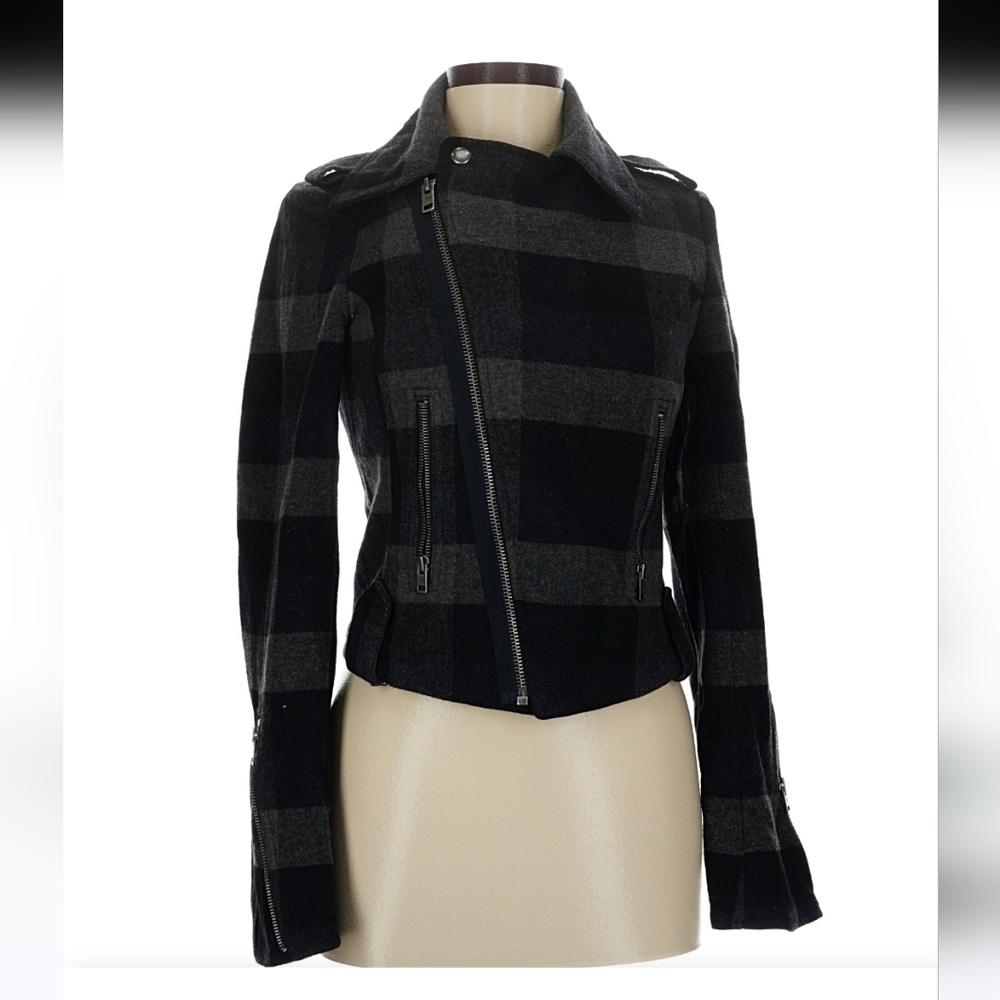 Vintage Y2K American Eagle Outfitters Plaid Crop Moto Jacket